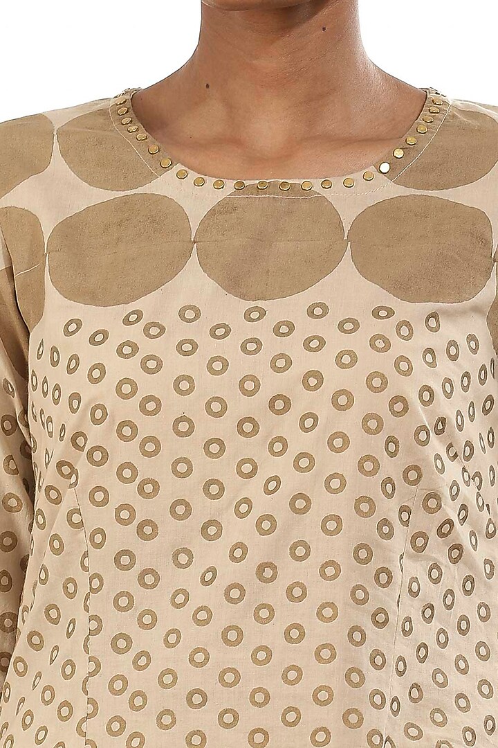 Beige Hand Block Printed Kurta by Abraham & Thakore at Pernia's Pop Up Shop
