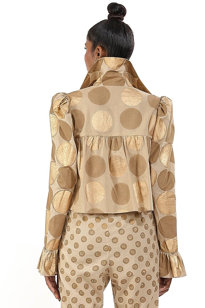 Beige Hand Block Printed Jacket by Abraham & Thakore at Pernia's Pop Up Shop