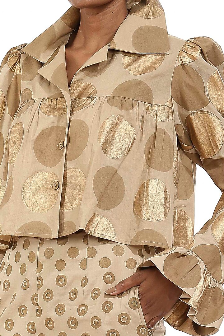 Beige Hand Block Printed Jacket by Abraham & Thakore at Pernia's Pop Up Shop