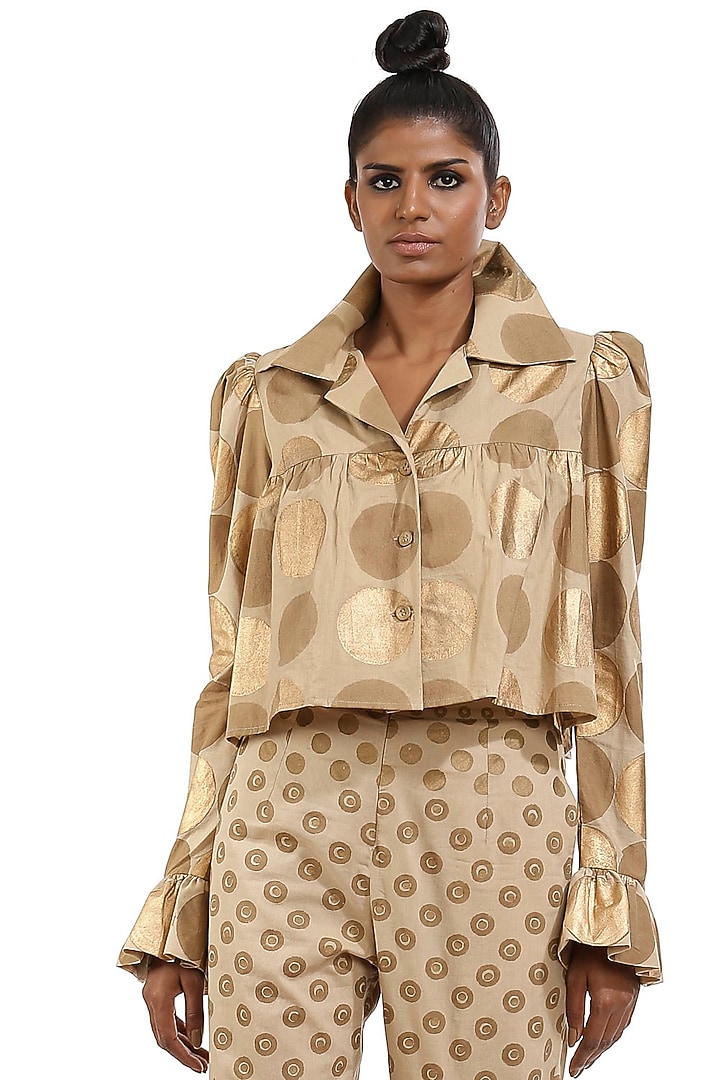 Beige Hand Block Printed Jacket by Abraham & Thakore at Pernia's Pop Up Shop