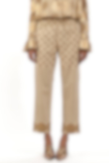 Beige Printed Cotton Pants by Abraham & Thakore