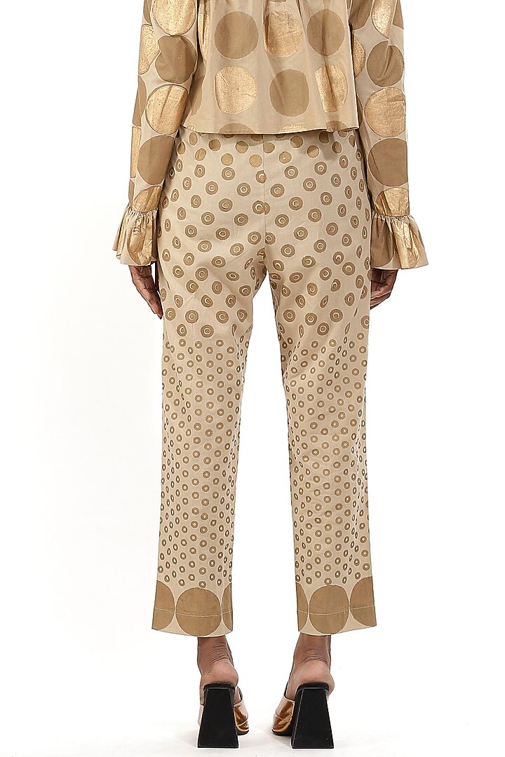 Beige Printed Cotton Pants by Abraham & Thakore at Pernia's Pop Up Shop