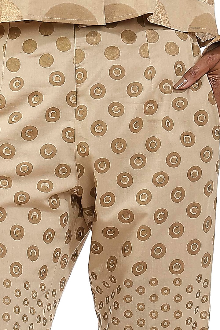 Beige Printed Cotton Pants by Abraham & Thakore at Pernia's Pop Up Shop