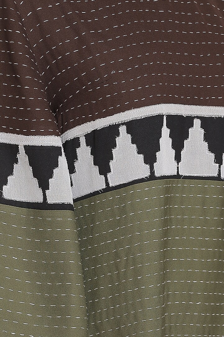 Coffee Brown & Olive Embroidered Mini Summer Dress by Abraham & Thakore at Pernia's Pop Up Shop