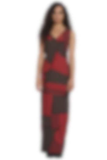 Burgundy & Coffee Brown Crepe Wrap Vacation Dress by Abraham & Thakore at Pernia's Pop Up Shop