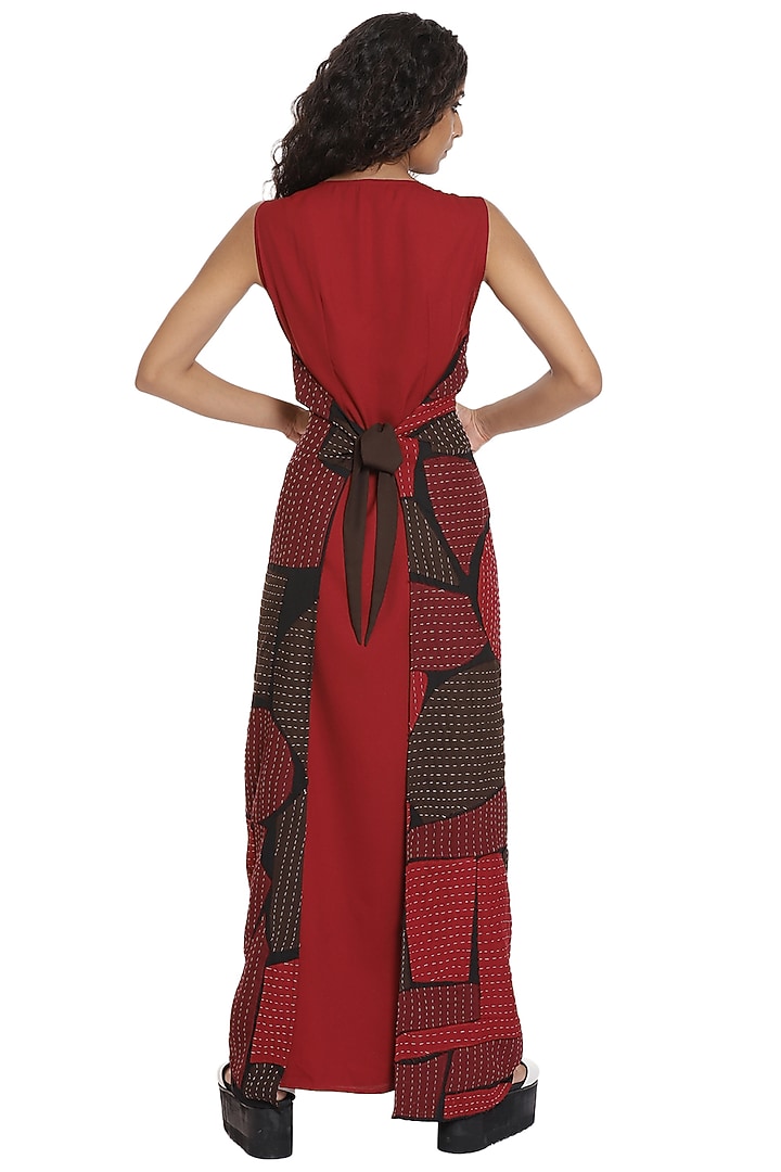 Burgundy & Coffee Brown Crepe Wrap Vacation Dress by Abraham & Thakore at Pernia's Pop Up Shop