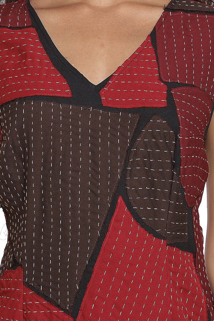 Burgundy & Coffee Brown Crepe Wrap Vacation Dress by Abraham & Thakore at Pernia's Pop Up Shop