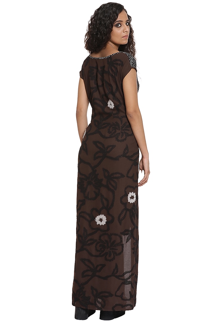 Black & Coffee Brown Printed Wrap Vacation Dress by Abraham & Thakore at Pernia's Pop Up Shop