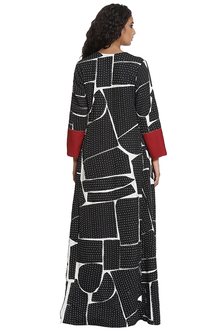 Black & Burgundy Crepe Kalidar Maxi Cocktail Dress by Abraham & Thakore at Pernia's Pop Up Shop