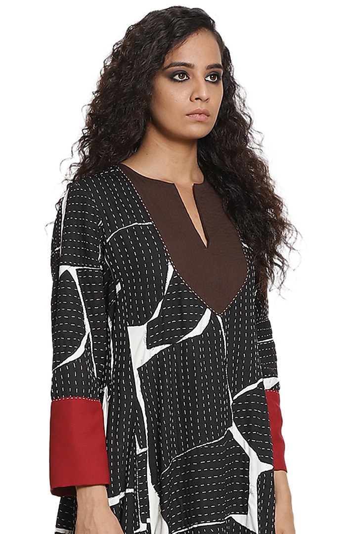 Black & Burgundy Crepe Kalidar Maxi Cocktail Dress by Abraham & Thakore at Pernia's Pop Up Shop