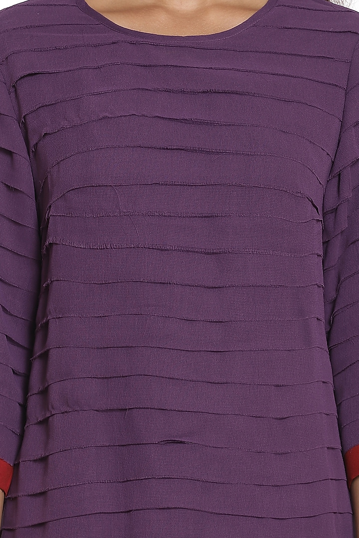 Aubergine Georgette Pleated Summer Dress by Abraham & Thakore at Pernia's Pop Up Shop