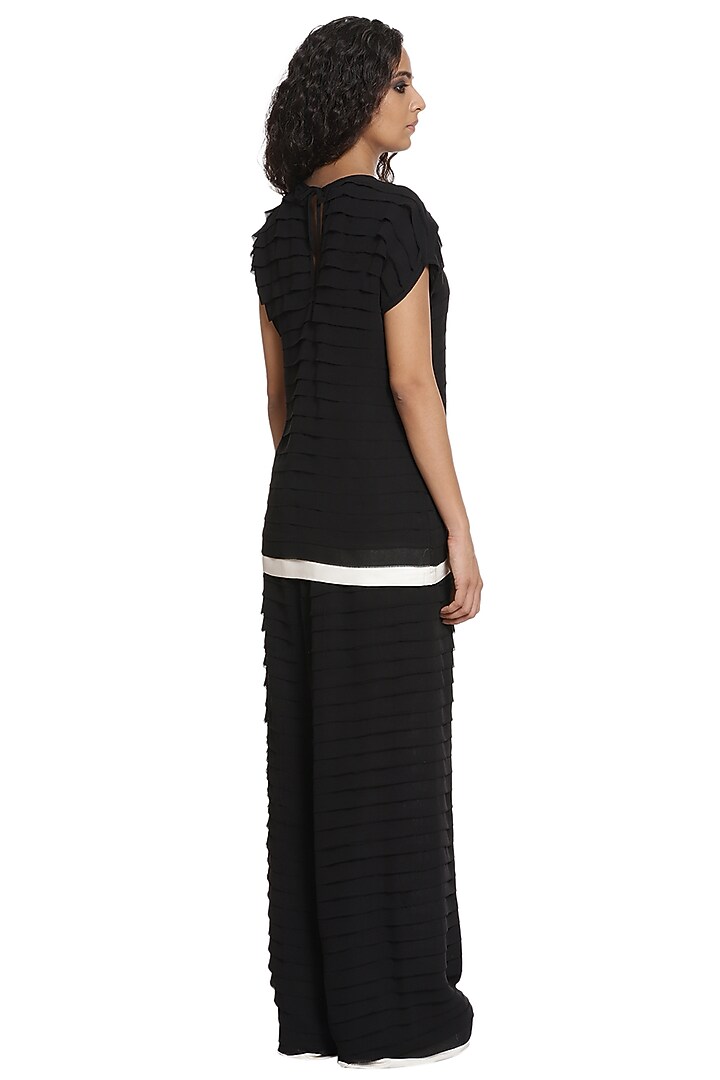 Black Georgette Pleated Tunic Set by Abraham & Thakore at Pernia's Pop Up Shop