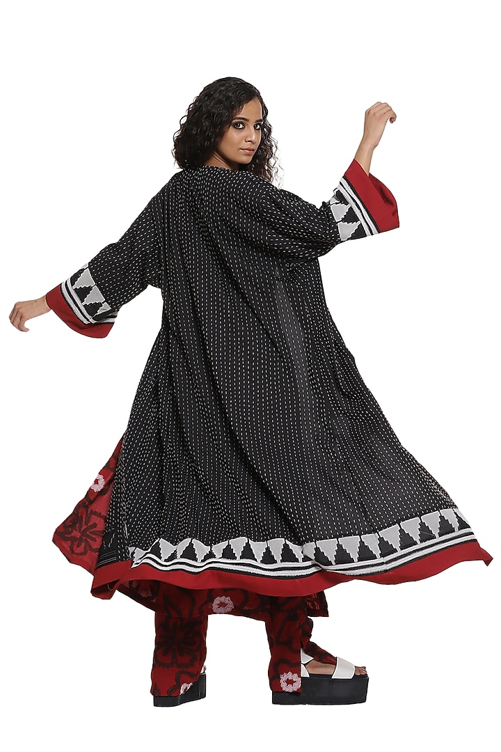 Black Hand Embroidered Long Jacket Set by Abraham & Thakore at Pernia's Pop Up Shop