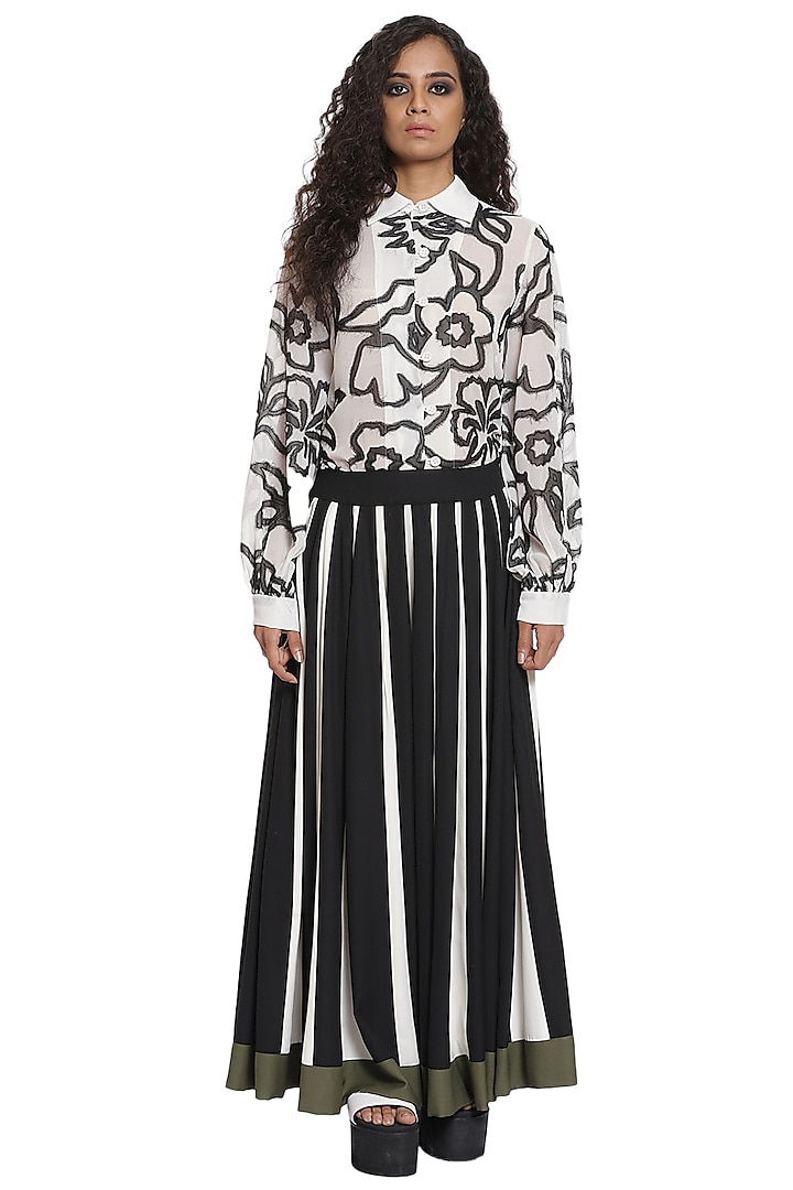 Ivory & Black Crepe Skirt by Abraham & Thakore at Pernia's Pop Up Shop