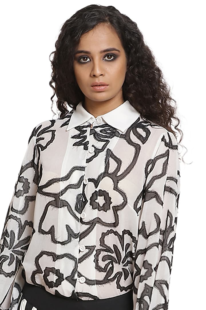 Ivory & Black Crepe Skirt by Abraham & Thakore at Pernia's Pop Up Shop