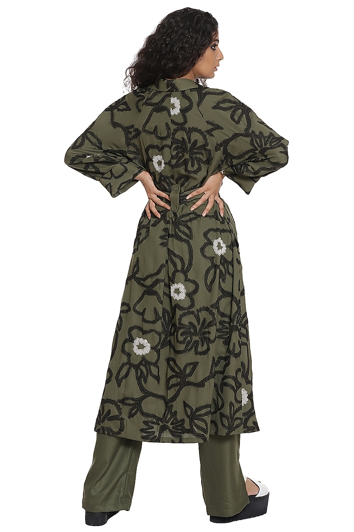 Sea Grass Trench Coat With Pants by Abraham & Thakore at Pernia's Pop Up Shop