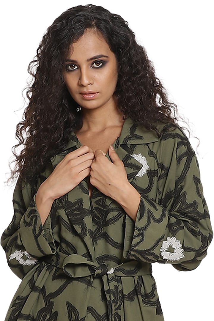 Sea Grass Trench Coat With Pants by Abraham & Thakore at Pernia's Pop Up Shop