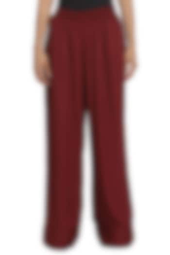 Wine Hand Embroidered Layered Pant Set by Abraham & Thakore