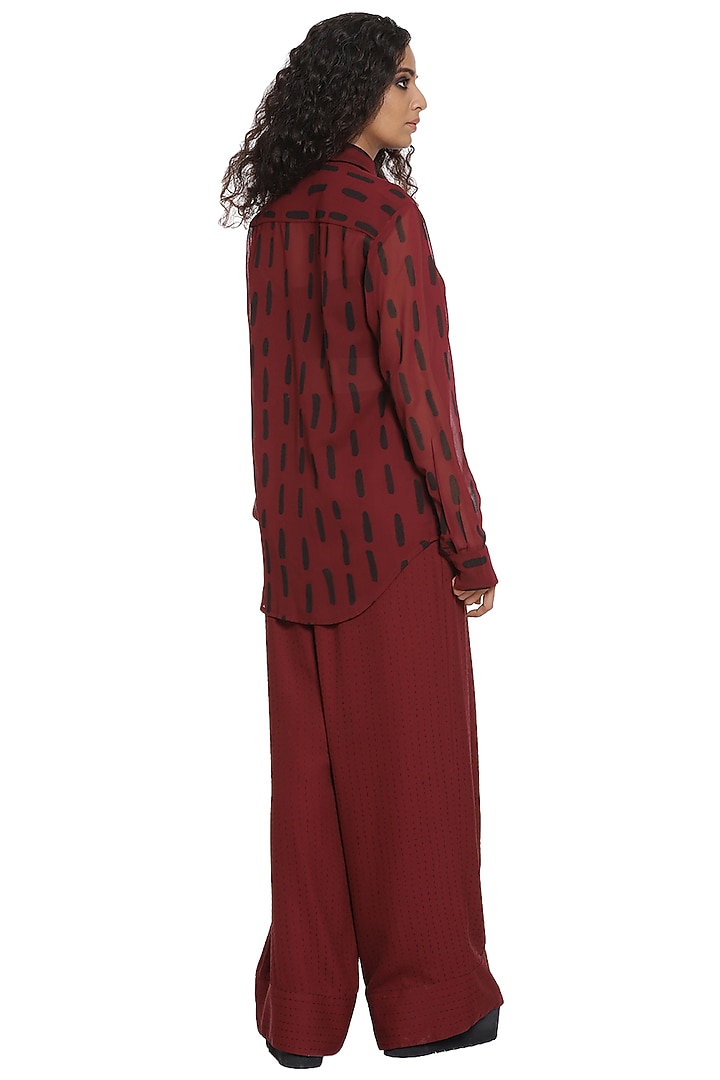 Burgundy Kantha Printed Shirt by Abraham & Thakore at Pernia's Pop Up Shop