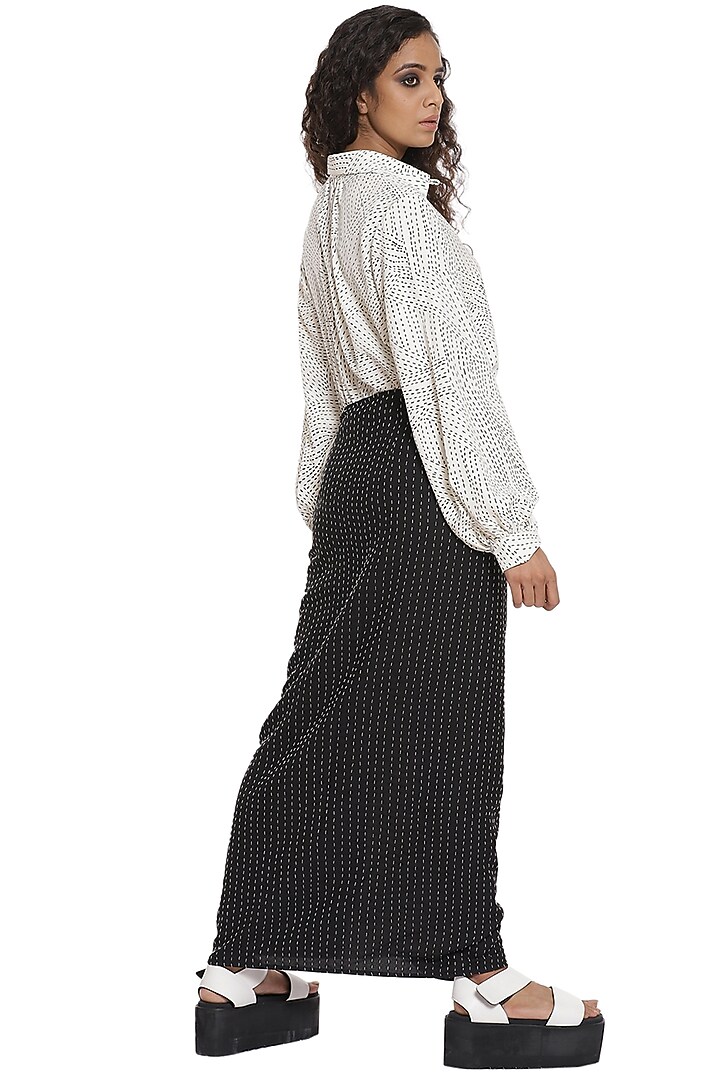 White & Black Crepe Skirt Set by Abraham & Thakore at Pernia's Pop Up Shop