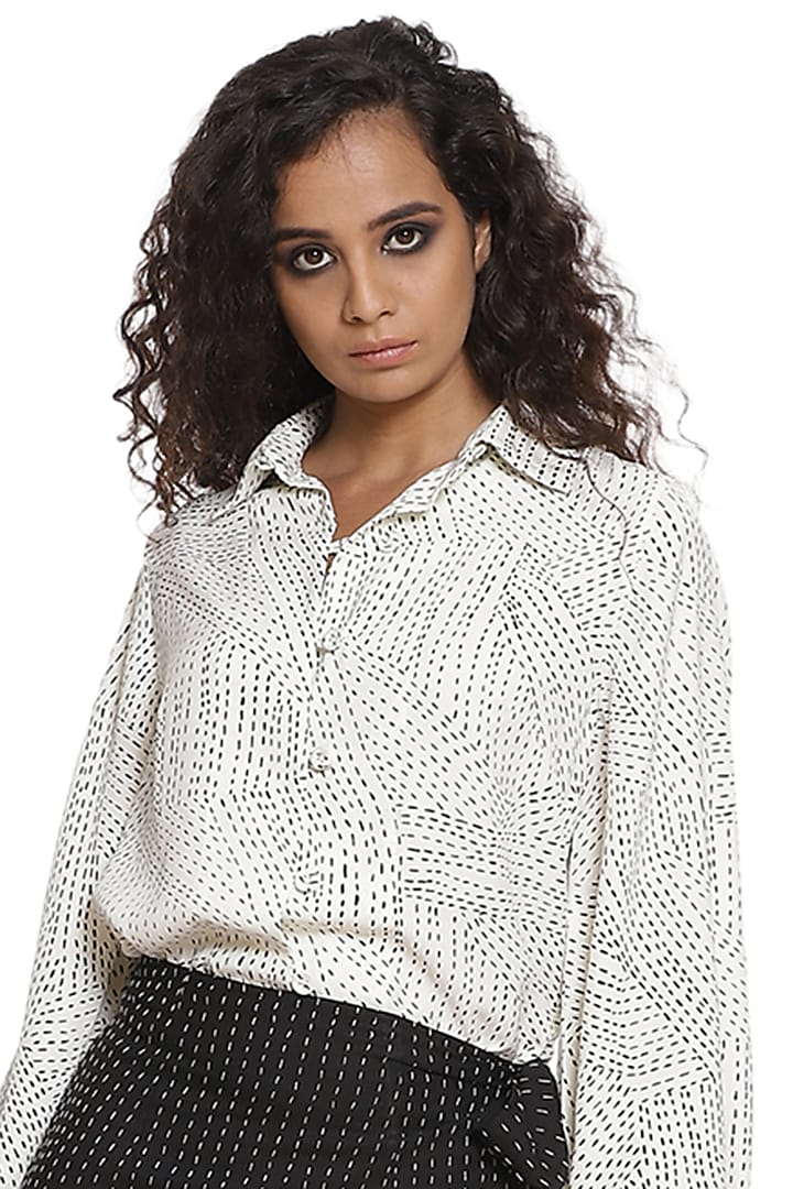 White & Black Crepe Skirt Set by Abraham & Thakore at Pernia's Pop Up Shop