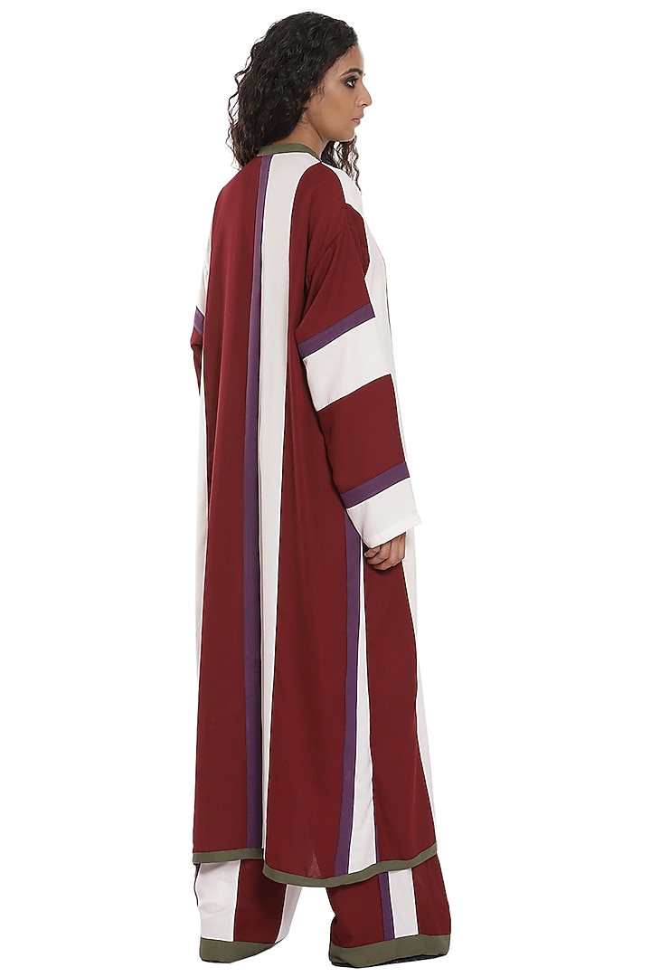 Burgundy & White Kimono Jacket Set by Abraham & Thakore at Pernia's Pop Up Shop