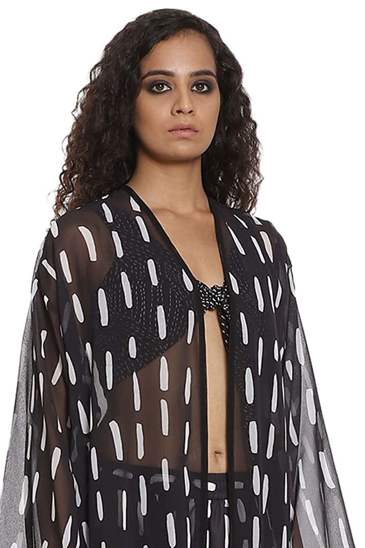 Black Printed Wide-Legged Pant Set by Abraham & Thakore at Pernia's Pop Up Shop