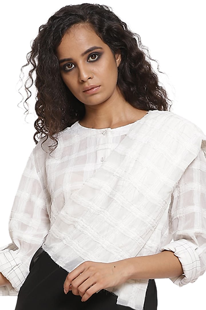 Black & Ivory Sheer Georgette Party Wear Saree by Abraham & Thakore at Pernia's Pop Up Shop