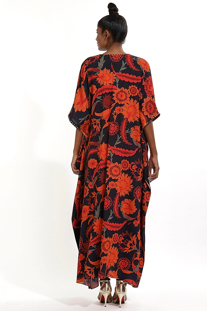 Black Floral Printed Kaftan by Abraham & Thakore at Pernia's Pop Up Shop