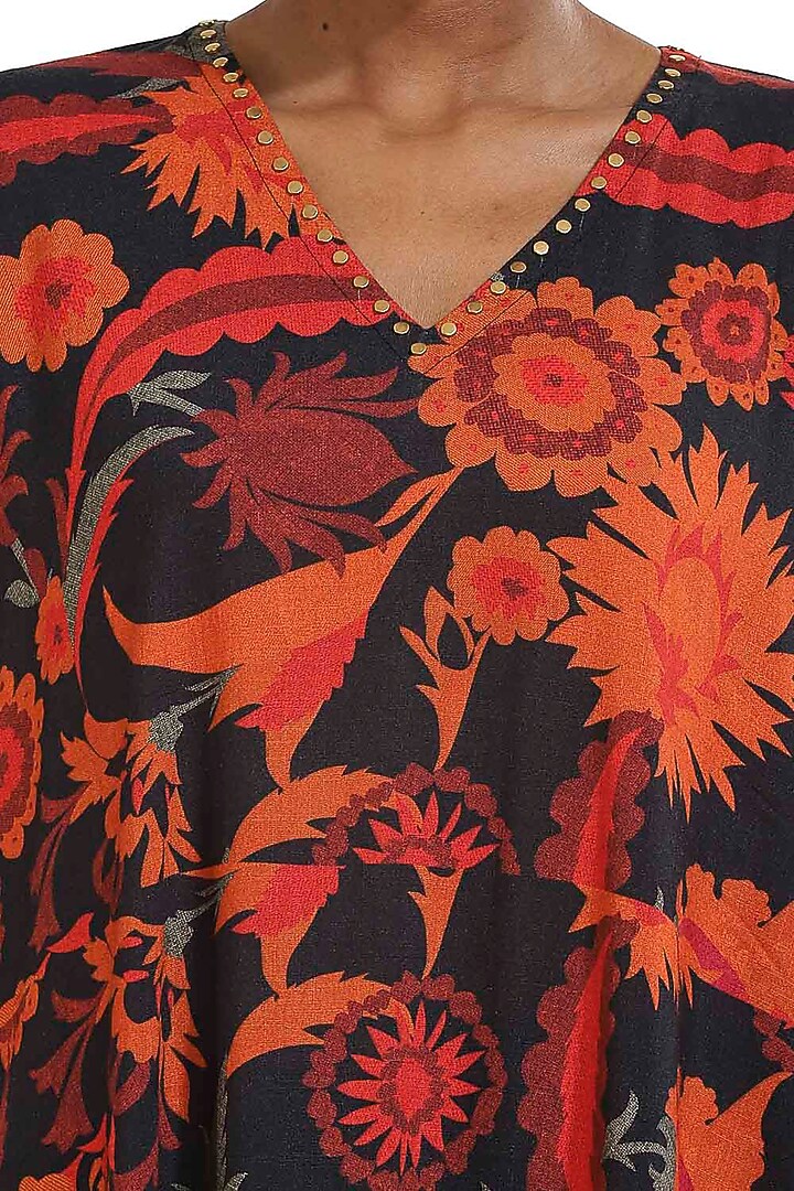 Black Floral Printed Kaftan by Abraham & Thakore at Pernia's Pop Up Shop