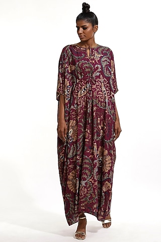 Purple Floral Printed Kaftan by Abraham & Thakore