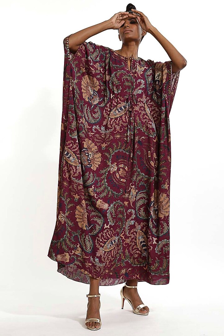 Purple Floral Printed Kaftan by Abraham & Thakore at Pernia's Pop Up Shop
