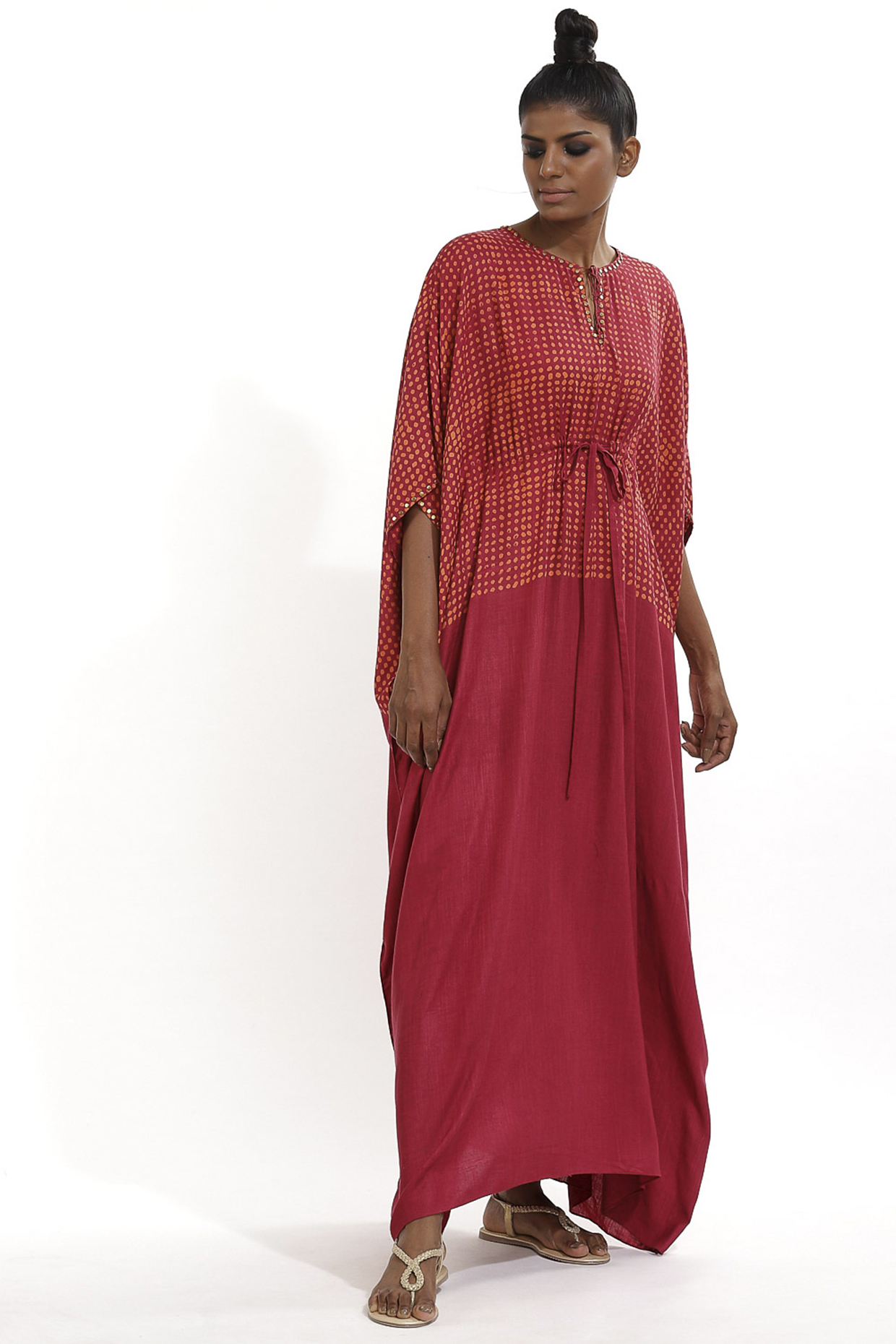 Red Floral Printed Kaftan by Abraham & Thakore at Pernia's Pop Up Shop