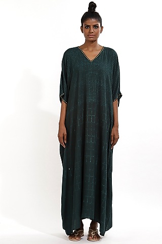 Emerald Green Printed Kaftan by Abraham & Thakore
