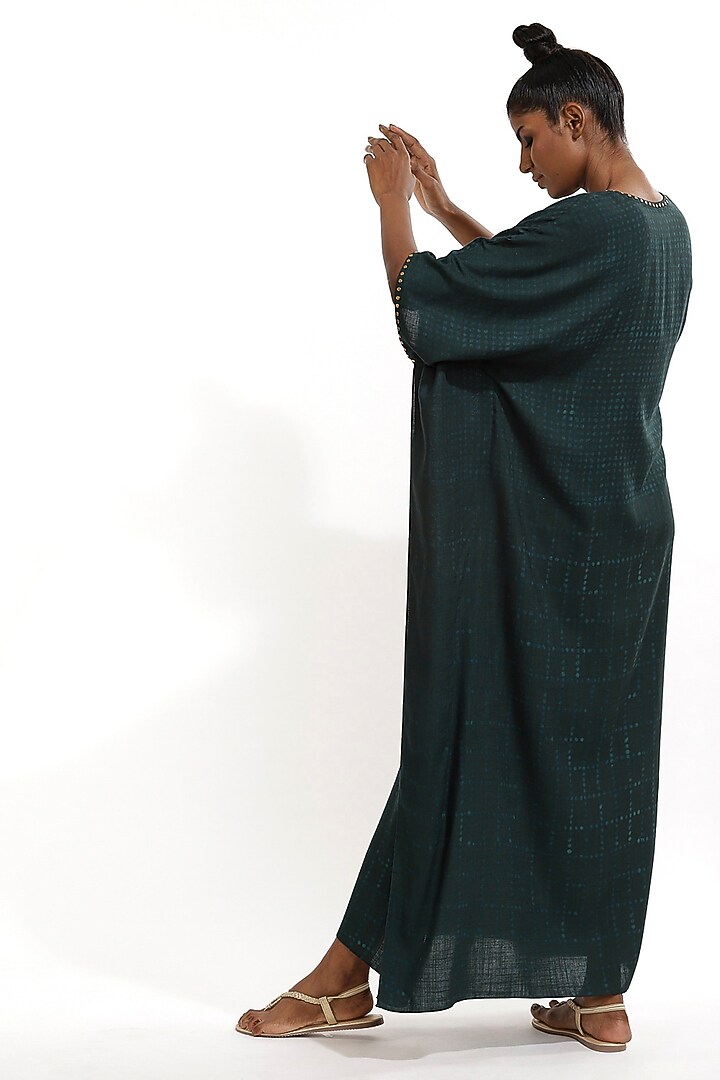 Emerald Green Printed Kaftan by Abraham & Thakore at Pernia's Pop Up Shop