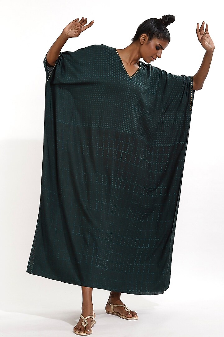 Emerald Green Printed Kaftan by Abraham & Thakore at Pernia's Pop Up Shop