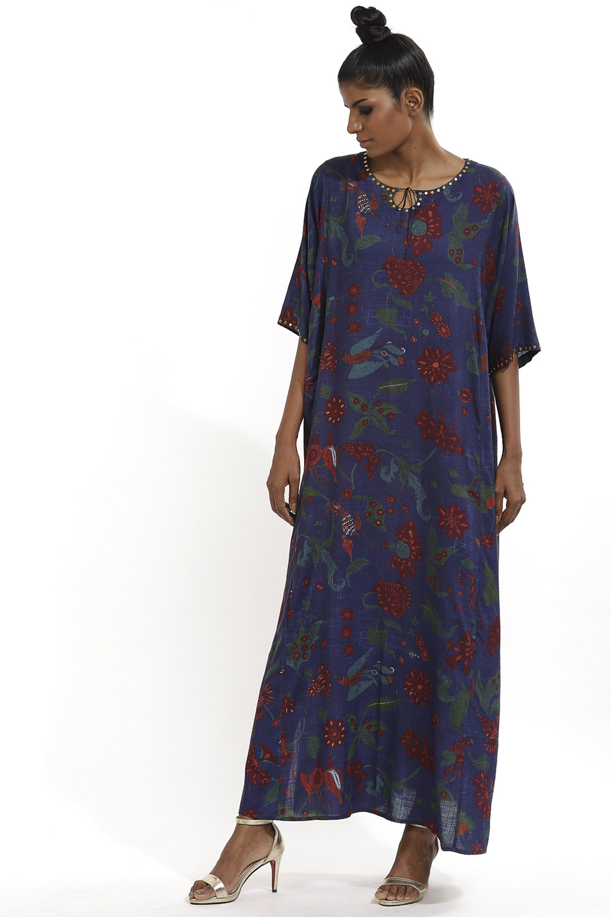 Midnight Blue Printed Kaftan by Abraham & Thakore at Pernia's Pop Up Shop