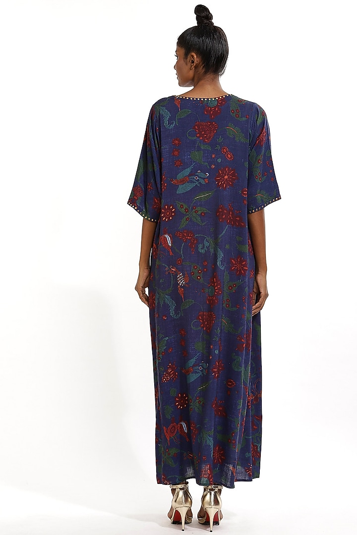 Midnight Blue Printed Kaftan by Abraham & Thakore at Pernia's Pop Up Shop