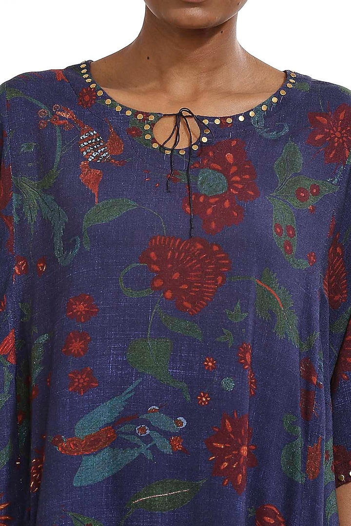 Midnight Blue Printed Kaftan by Abraham & Thakore at Pernia's Pop Up Shop