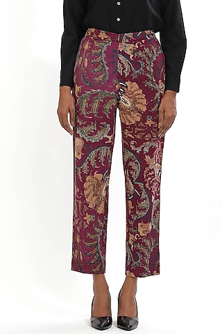 Purple Floral Printed Pants by Abraham & Thakore