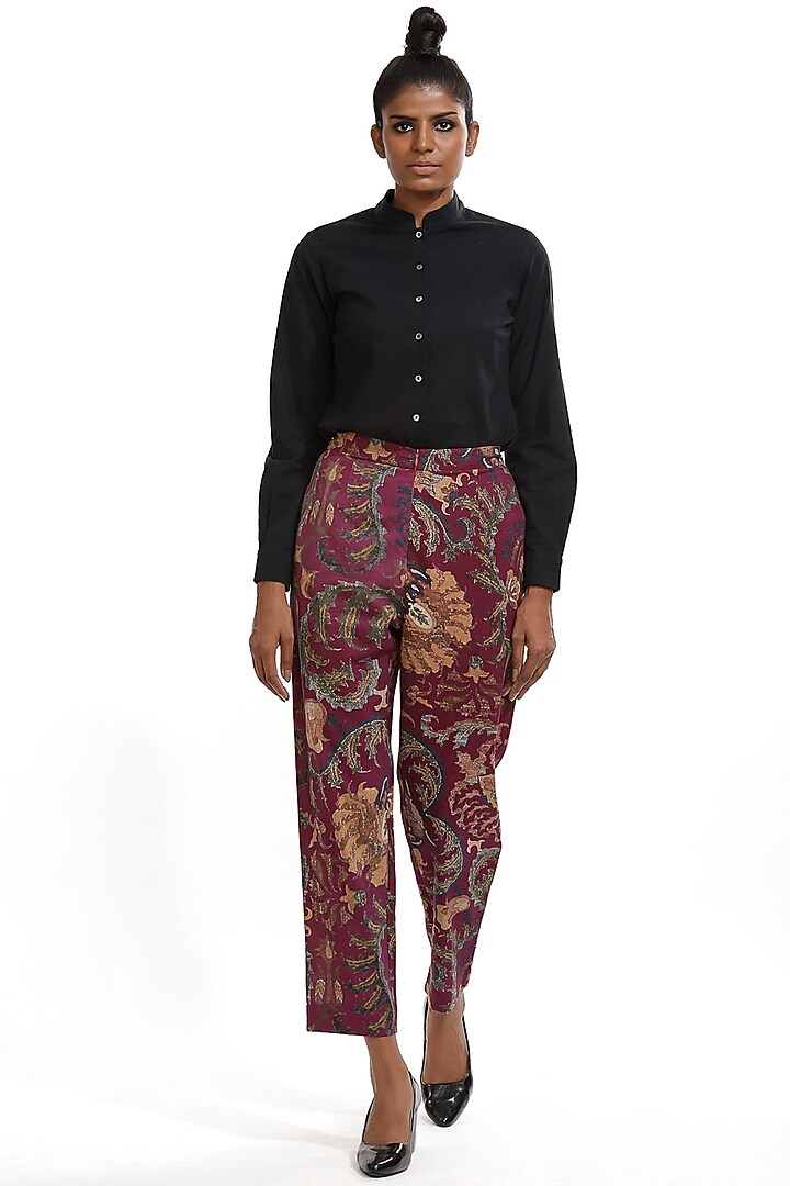 Purple Floral Printed Pants by Abraham & Thakore at Pernia's Pop Up Shop