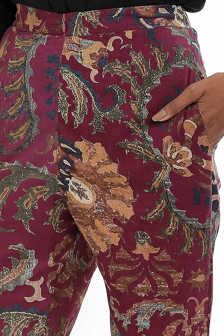 Purple Floral Printed Pants by Abraham & Thakore at Pernia's Pop Up Shop