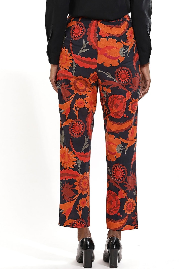 Black Floral Printed Pants by Abraham & Thakore at Pernia's Pop Up Shop