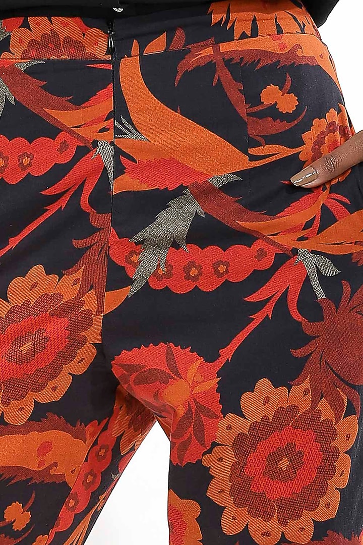 Black Floral Printed Pants by Abraham & Thakore at Pernia's Pop Up Shop