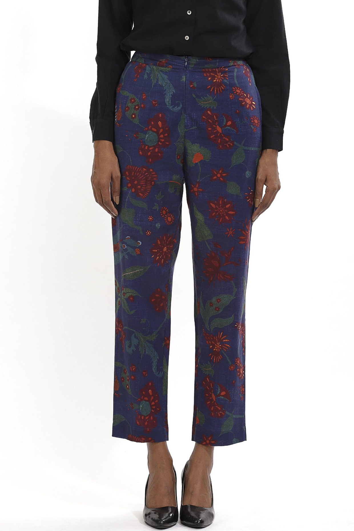 Midnight Blue Printed Pants by Abraham & Thakore at Pernia's Pop Up Shop