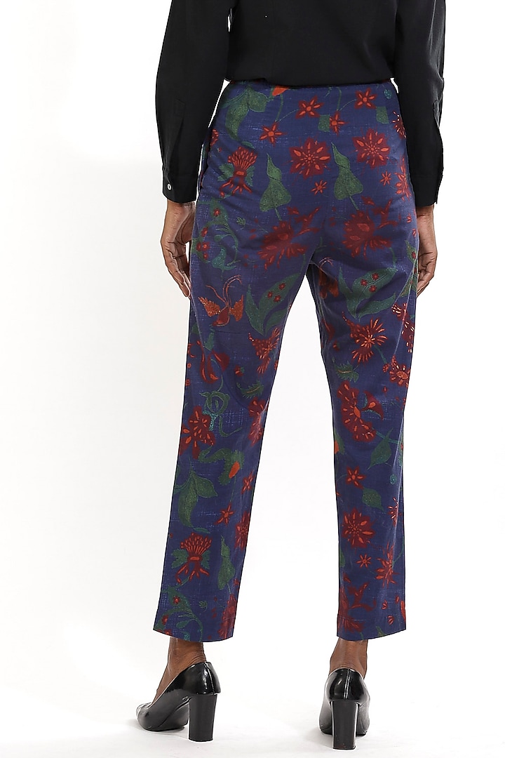 Midnight Blue Printed Pants by Abraham & Thakore at Pernia's Pop Up Shop