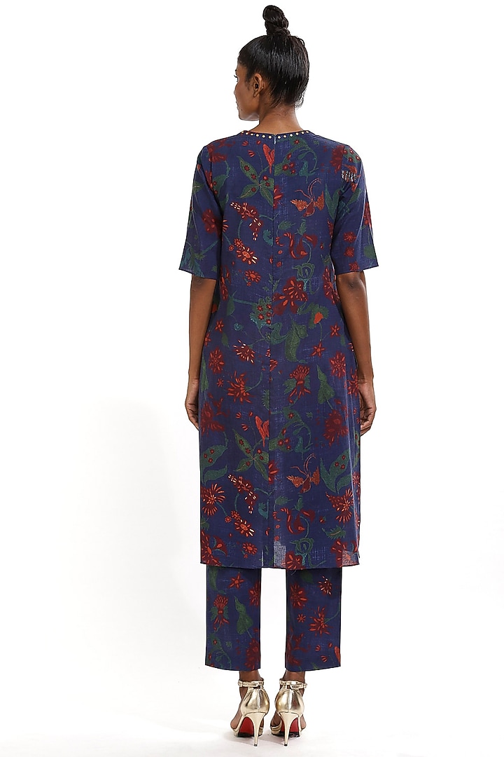 Midnight Blue Printed Kurta by Abraham & Thakore at Pernia's Pop Up Shop