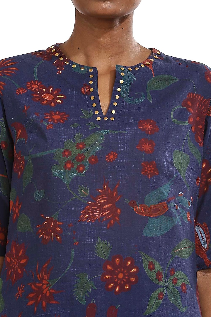 Midnight Blue Printed Kurta by Abraham & Thakore at Pernia's Pop Up Shop