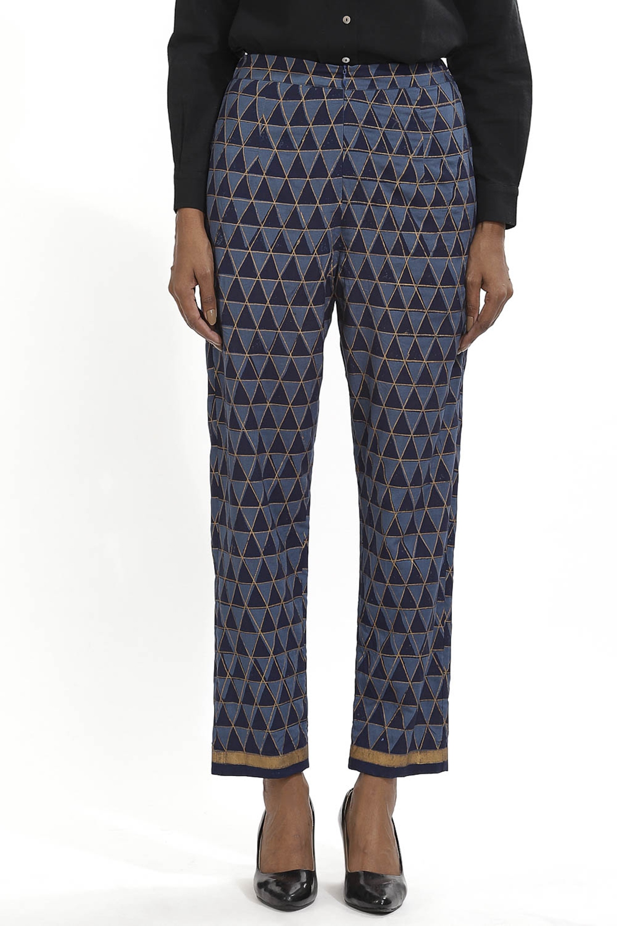 Midnight Blue Hand Block Printed Pants by Abraham & Thakore at Pernia's Pop Up Shop