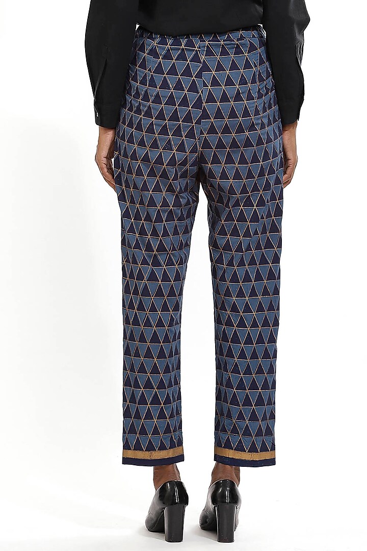 Midnight Blue Hand Block Printed Pants by Abraham & Thakore at Pernia's Pop Up Shop